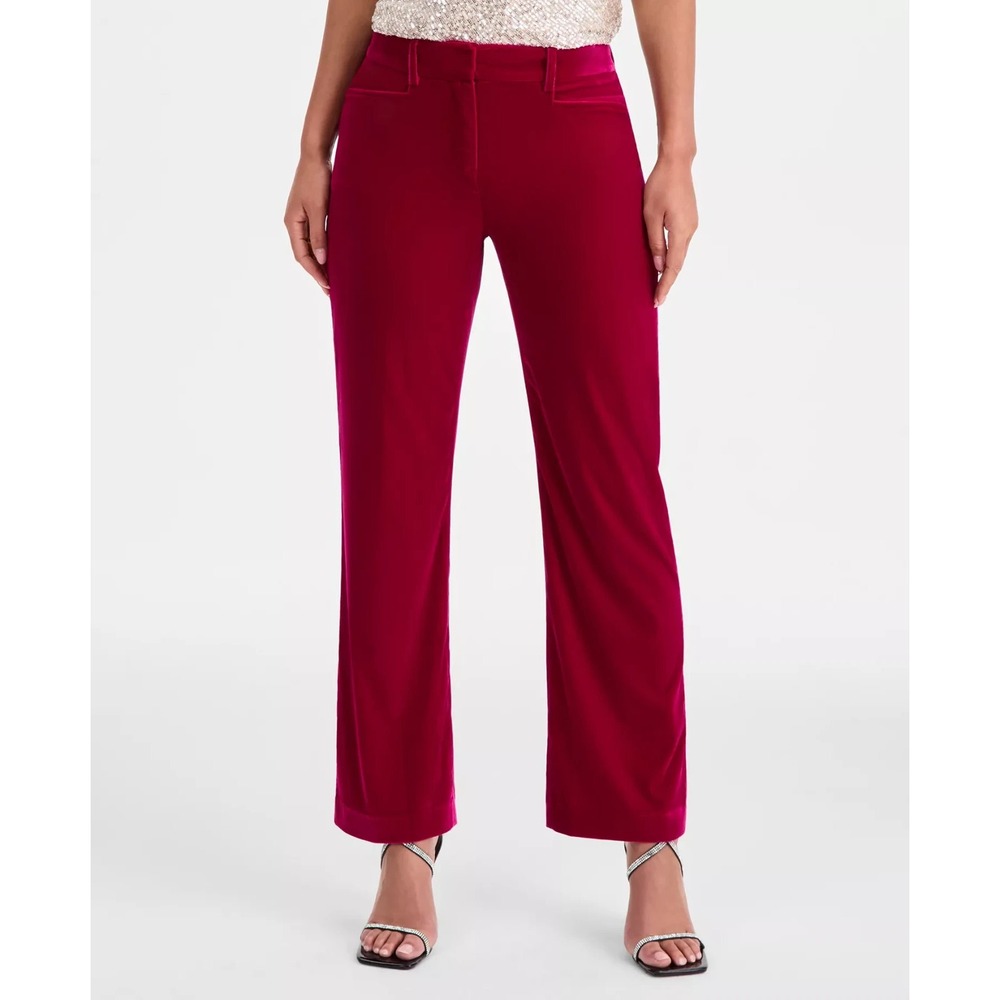 Tahari ASL Women's Velvet Flare Pants Magenta Size 14